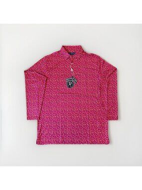 USA PALM Golf Polo Mens XL Long Sleeve Florecent Pink w 90's Zig Zag Design NWT